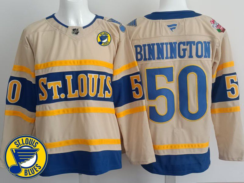 Men St.Louis Blues #50 Binnington Cream 2025 Fanatics Home Premium NHL Jersey style 1->st.louis blues->NHL Jersey